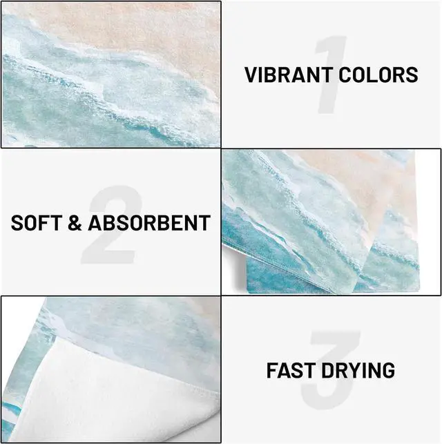 Alt view image 5 of 7 - Beach Kitchen Towels Set of 2 Dish Towels Kitchen Hand Towels Absorbent Quick Dry Microfiber Cloth Dish Towel for Kitchen Drying 18 x 26 Coastal Ccean Sand Wave Blue Teal