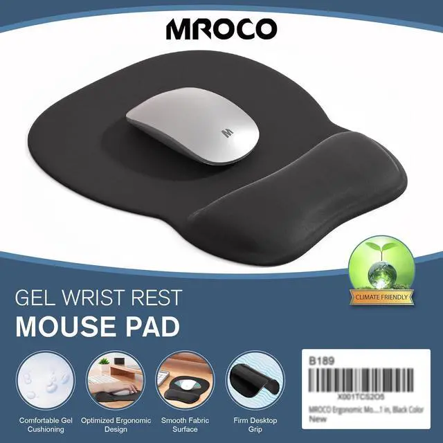 Alt view image 7 of 7 - Ergonomic Mouse Pad with Gel Wrist Rest Comfortable Mousepad with Smooth Wrist Support Surface and Non-Slip PU Base for Pain Relief Computer Laptop Office & Home 9.4 x 8.1 in Black Color