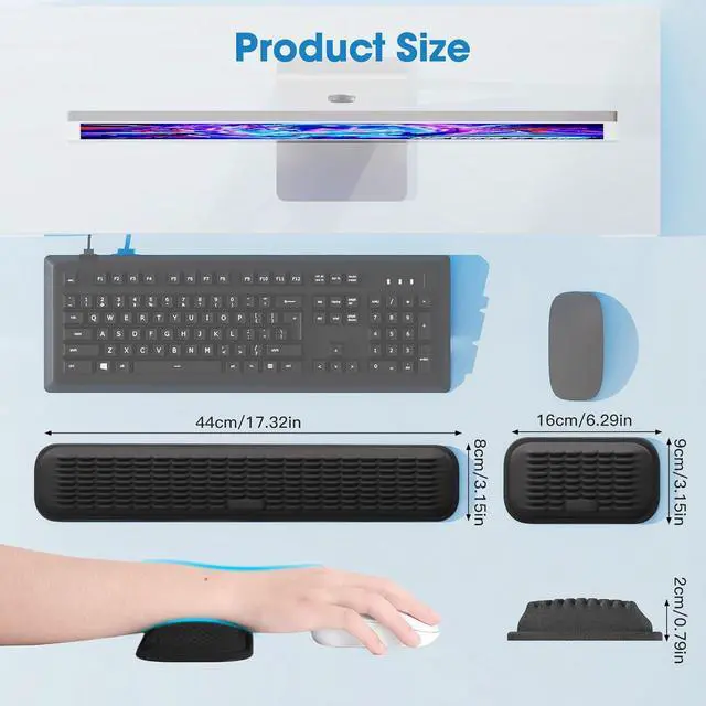 Alt view image 5 of 7 - Ergonomic Wrist Rest for Keyboard and Mouse Soft Memory Foam Keyboard Wrist Rest Set with Non-Slip Silicone Base Easy Typing Pain Relief Comfort for Office Work Gaming (Classic Black)
