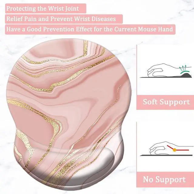 Alt view image 3 of 7 - Ergonomic Mouse Pad with Support Pain Relief Wrist Rest Non-Slip PU Base for Home Office Working Studying Gaming (Pink Marble)