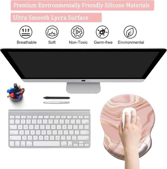 Alt view image 4 of 7 - Ergonomic Mouse Pad with Support Pain Relief Wrist Rest Non-Slip PU Base for Home Office Working Studying Gaming (Pink Marble)