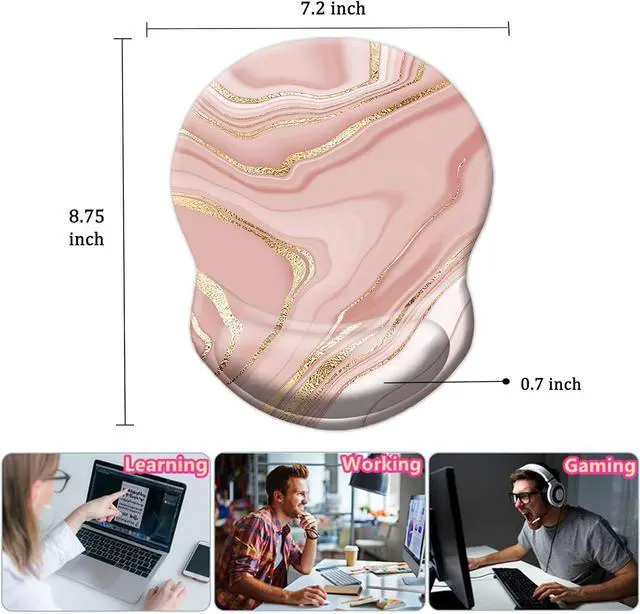 Alt view image 5 of 7 - Ergonomic Mouse Pad with Support Pain Relief Wrist Rest Non-Slip PU Base for Home Office Working Studying Gaming (Pink Marble)