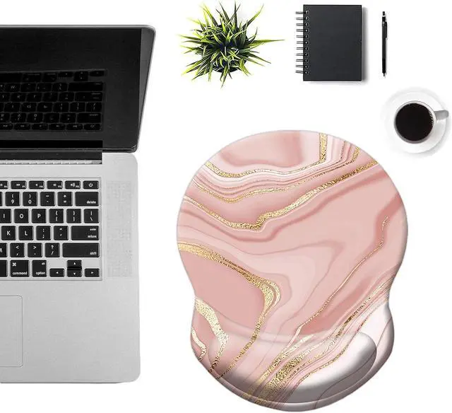 Alt view image 7 of 7 - Ergonomic Mouse Pad with Support Pain Relief Wrist Rest Non-Slip PU Base for Home Office Working Studying Gaming (Pink Marble)