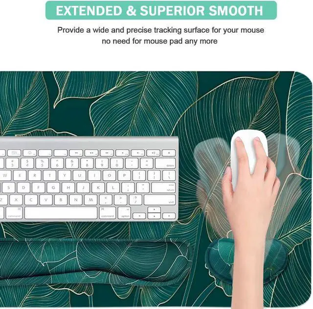 Alt view image 4 of 7 - Ergonomic Large Mouse Pad and Keyboard Wrist Rest Desk Pad for Keyboard and Mouse 4-in-1 Large Gaming Mouse Pad with Wrist Support for Home Office Study Game-Green Leaves