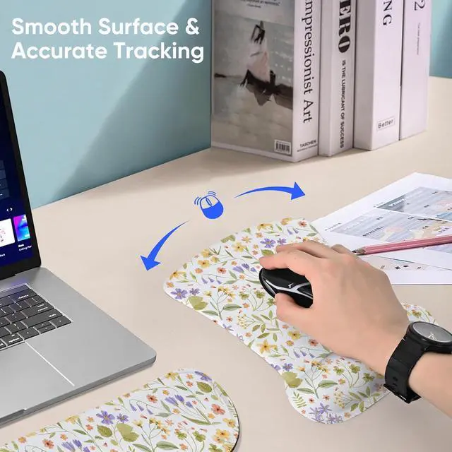 Alt view image 2 of 7 - Mouse Pad Keyboard Wrist Rest Set Ergonomic Memory Foam Mouse Pads Wrist Support Set Non-Slip Base Smooth Surface Pain Relief for Gaming Office (Pressed Flower Art)