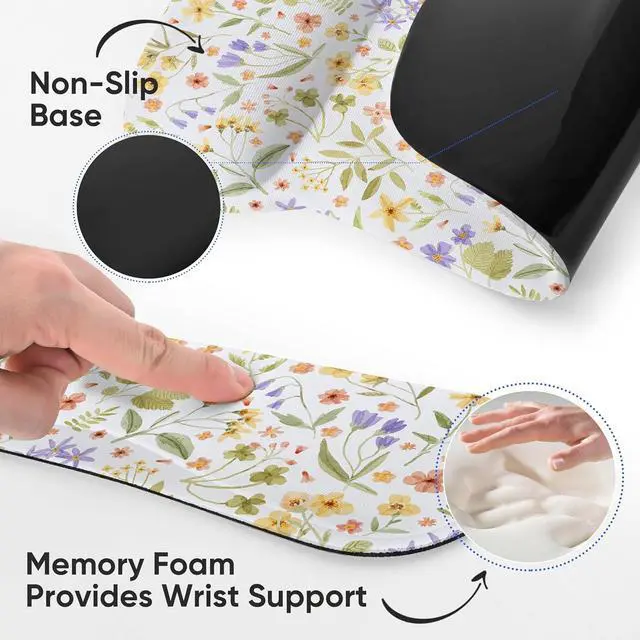 Alt view image 5 of 7 - Mouse Pad Keyboard Wrist Rest Set Ergonomic Memory Foam Mouse Pads Wrist Support Set Non-Slip Base Smooth Surface Pain Relief for Gaming Office (Pressed Flower Art)
