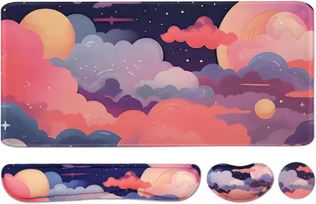 Main image of Large Mouse Pad Set Cute Extended Mouse Pad+Keyboard Wrist Rest Support Desk Pad Memory Foam Ergonomic Easy Typing 35.415.7 in Desk Mat Set for Home Office Study Game - Cloud