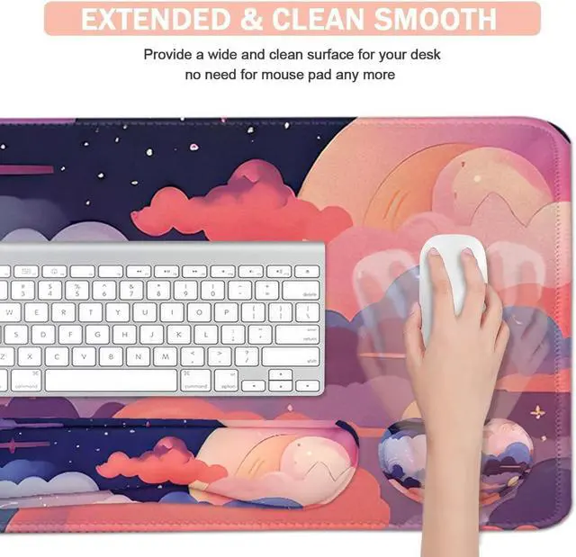 Alt view image 3 of 5 - Large Mouse Pad Set Cute Extended Mouse Pad+Keyboard Wrist Rest Support Desk Pad Memory Foam Ergonomic Easy Typing 35.415.7 in Desk Mat Set for Home Office Study Game - Cloud