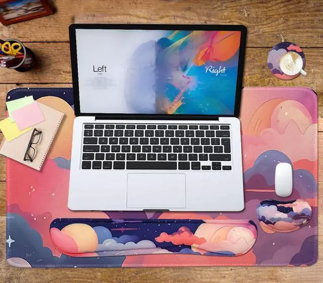 Alt view image 4 of 5 - Large Mouse Pad Set Cute Extended Mouse Pad+Keyboard Wrist Rest Support Desk Pad Memory Foam Ergonomic Easy Typing 35.415.7 in Desk Mat Set for Home Office Study Game - Cloud