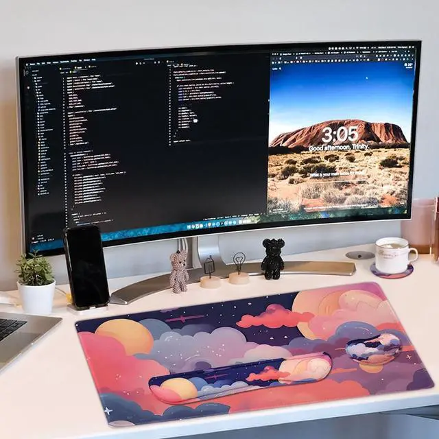Alt view image 5 of 5 - Large Mouse Pad Set Cute Extended Mouse Pad+Keyboard Wrist Rest Support Desk Pad Memory Foam Ergonomic Easy Typing 35.415.7 in Desk Mat Set for Home Office Study Game - Cloud