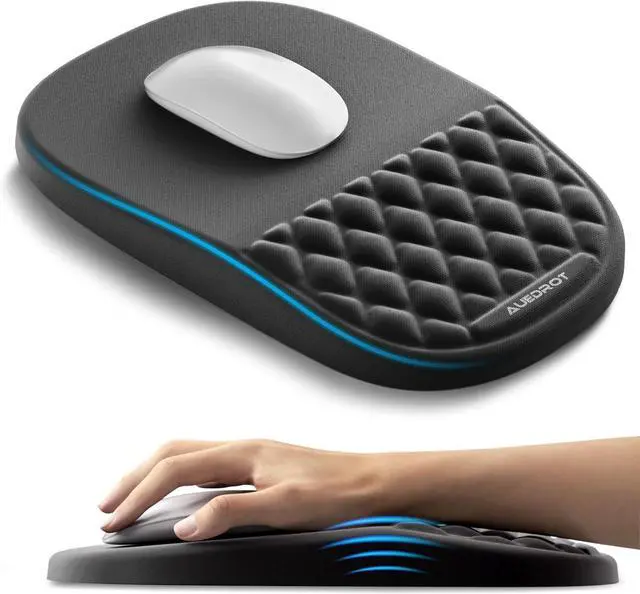 Main image of Ergonomic Mouse Pad with Wrist Rest 2 in 1 Mousepad with Wrist Support Memory Foam Desk Mouse Mat with Massage Nubs & Gel PU Non-Slip Base Suitable for Office & Gaming As a Gift Black