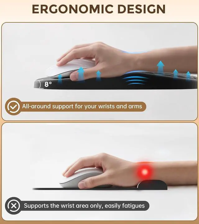 Alt view image 2 of 7 - Ergonomic Mouse Pad with Wrist Rest 2 in 1 Mousepad with Wrist Support Memory Foam Desk Mouse Mat with Massage Nubs & Gel PU Non-Slip Base Suitable for Office & Gaming As a Gift Black