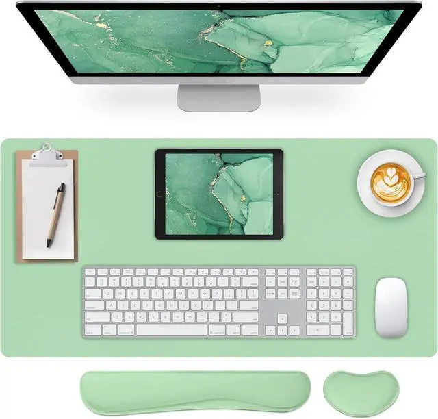 Main image of Mouse Pad and Keyboard Wrist Rest 3-in-1 Large Keyboard and Mouse Pad Set Ergonomic Wrist Rest for Computer Keyboards Non-Slip Desk Mat Protector for Women (Green 31.5 X 15.7)