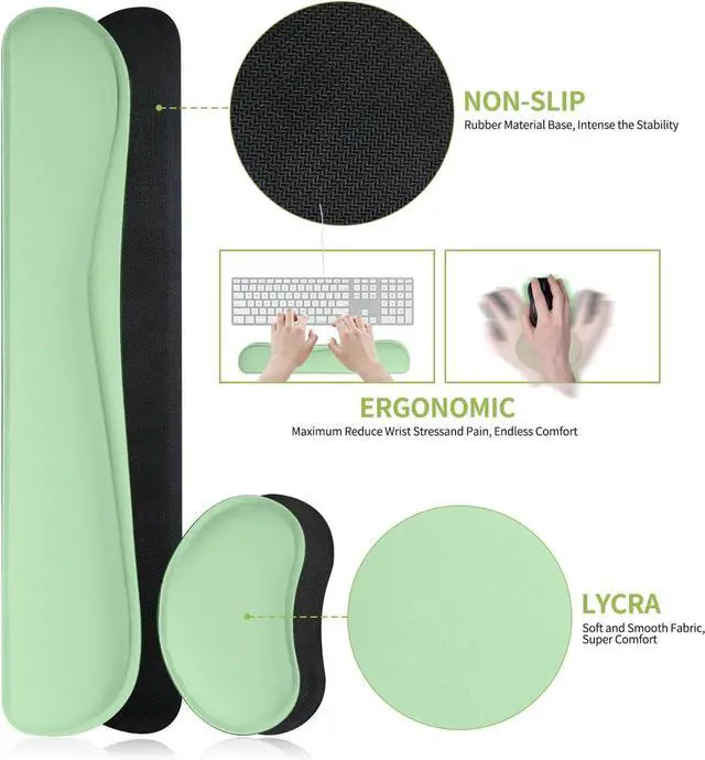 Alt view image 4 of 7 - Mouse Pad and Keyboard Wrist Rest 3-in-1 Large Keyboard and Mouse Pad Set Ergonomic Wrist Rest for Computer Keyboards Non-Slip Desk Mat Protector for Women (Green 31.5 X 15.7)