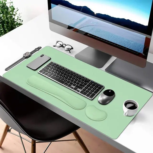 Alt view image 6 of 7 - Mouse Pad and Keyboard Wrist Rest 3-in-1 Large Keyboard and Mouse Pad Set Ergonomic Wrist Rest for Computer Keyboards Non-Slip Desk Mat Protector for Women (Green 31.5 X 15.7)