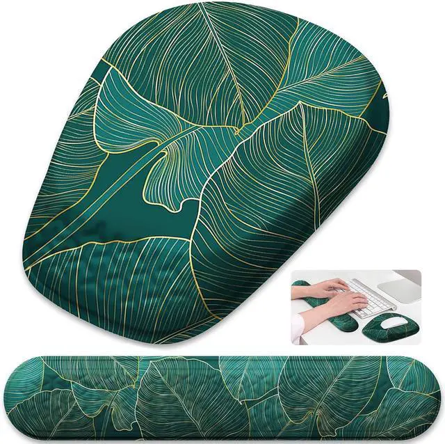 Main image of Mouse Pad with Wrist Rest Comfortable Memory Foam Wrist Rest for Computer Keyboard Ergonomic Mouse Pad Set for Easy Typing & Pain Relief for Office & Home Green