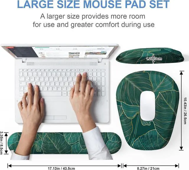 Alt view image 5 of 7 - Mouse Pad with Wrist Rest Comfortable Memory Foam Wrist Rest for Computer Keyboard Ergonomic Mouse Pad Set for Easy Typing & Pain Relief for Office & Home Green
