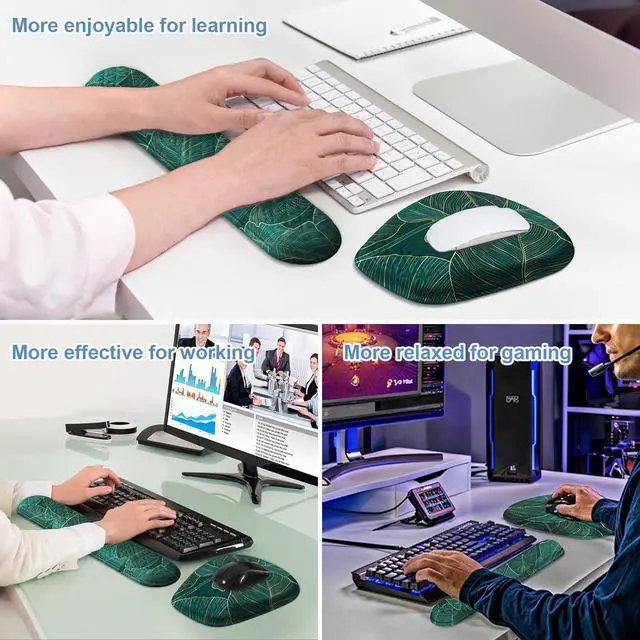 Alt view image 7 of 7 - Mouse Pad with Wrist Rest Comfortable Memory Foam Wrist Rest for Computer Keyboard Ergonomic Mouse Pad Set for Easy Typing & Pain Relief for Office & Home Green