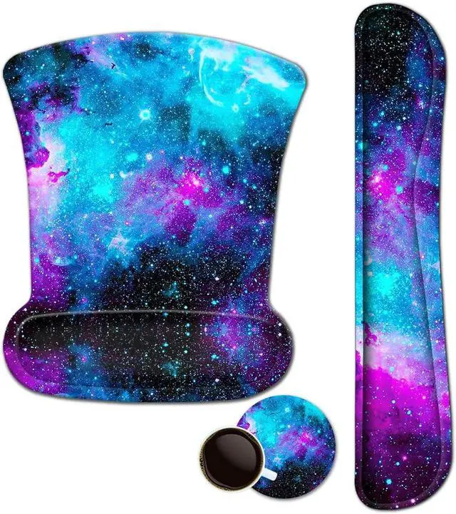 Main image of Mouse Pad with Wrist Support and Keyboard Wrist Rest Pad Set Ergonomic Mouse Pads for Computers Laptop Non-Slip Comfortable Mousepad w/Raised Memory Foam for Easy Typing & Pain Relief (Galaxy)