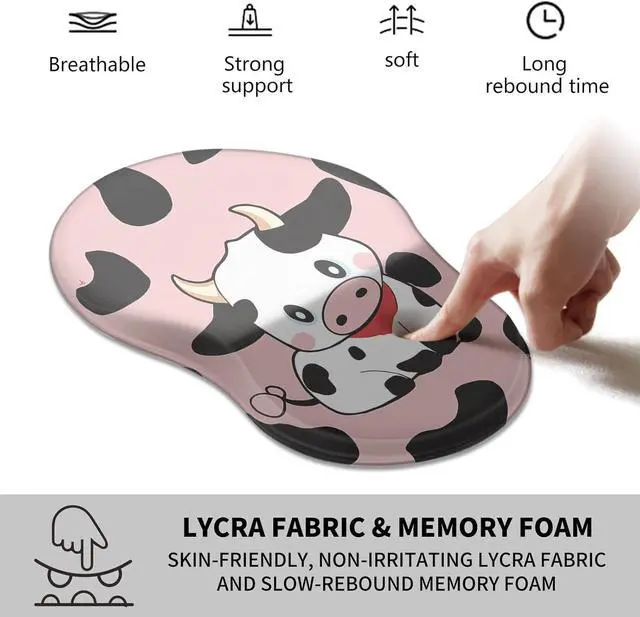 Alt view image 3 of 7 - Ergonomic Mouse Pad with Wrist Rest Support + Cup Coasters Thick Mousepad Relief Carpal Tunnel Pain Mouse Pad with Non-Slip PU Base Computer Mouse Pads for Wireless Mouse Cute Cows Pink