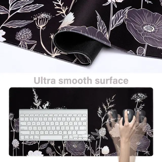 Alt view image 3 of 7 - Keyboard Mouse Pad Set Large Gaming Mouse Pad&Keyboard Wrist Rest&Mouse Wrist Rest&Coaster Ergonomic Non-Slip Retro Flower Floral Mousepad with Raised Memory Foam for Home Office Black