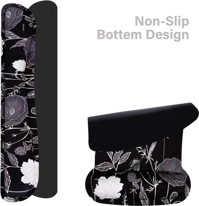 Alt view image 6 of 7 - Keyboard Mouse Pad Set Large Gaming Mouse Pad&Keyboard Wrist Rest&Mouse Wrist Rest&Coaster Ergonomic Non-Slip Retro Flower Floral Mousepad with Raised Memory Foam for Home Office Black