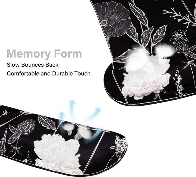 Alt view image 5 of 7 - Keyboard Mouse Pad Set Large Gaming Mouse Pad&Keyboard Wrist Rest&Mouse Wrist Rest&Coaster Ergonomic Non-Slip Retro Flower Floral Mousepad with Raised Memory Foam for Home Office Black