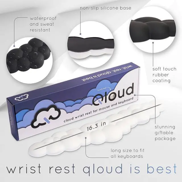 Alt view image 4 of 7 - Qloud Cloud Wrist Rest Keyboard Wrist Rest for Computer Keyboard Pad Cloud Keyboard Wrist Rest Wrist Pad for Keyboard Memory Foam Non Slip Base Comes with Mouse Pad - Beige