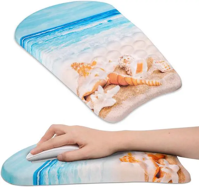 Main image of Ergonomic Wrist Mouse Pad with Massage Design Wrist Rest Pain Relief Mousepad with Memory Foam Non-Slip PU Base Mouse Pad with Wrist Support for Wireless Mouse & Desk Y Starfish and Beach