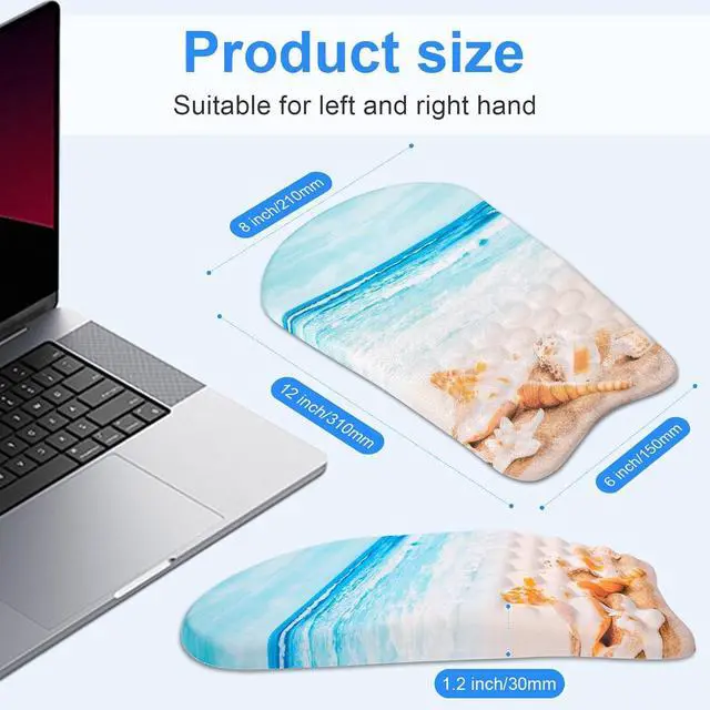 Alt view image 4 of 7 - Ergonomic Wrist Mouse Pad with Massage Design Wrist Rest Pain Relief Mousepad with Memory Foam Non-Slip PU Base Mouse Pad with Wrist Support for Wireless Mouse & Desk Y Starfish and Beach