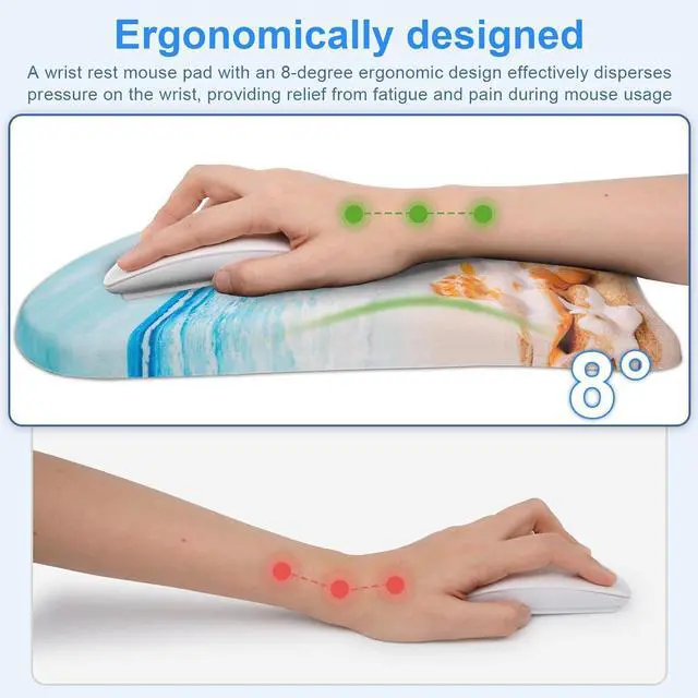 Alt view image 5 of 7 - Ergonomic Wrist Mouse Pad with Massage Design Wrist Rest Pain Relief Mousepad with Memory Foam Non-Slip PU Base Mouse Pad with Wrist Support for Wireless Mouse & Desk Y Starfish and Beach