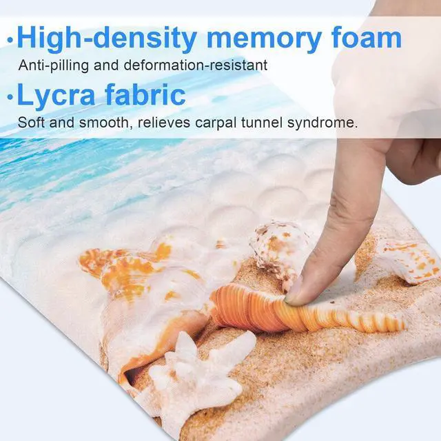 Alt view image 3 of 7 - Ergonomic Wrist Mouse Pad with Massage Design Wrist Rest Pain Relief Mousepad with Memory Foam Non-Slip PU Base Mouse Pad with Wrist Support for Wireless Mouse & Desk Y Starfish and Beach