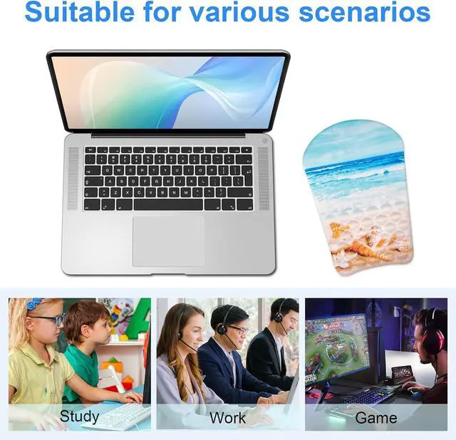 Alt view image 7 of 7 - Ergonomic Wrist Mouse Pad with Massage Design Wrist Rest Pain Relief Mousepad with Memory Foam Non-Slip PU Base Mouse Pad with Wrist Support for Wireless Mouse & Desk Y Starfish and Beach