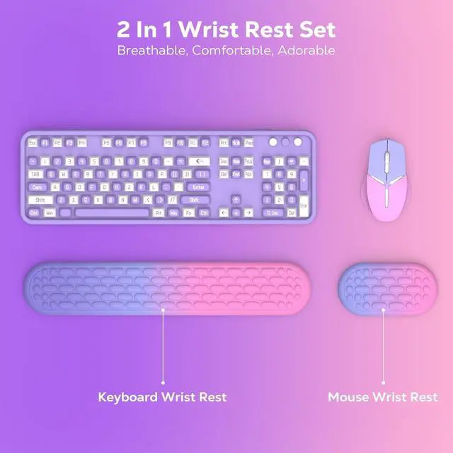 Alt view image 2 of 7 - Keyboard Wrist Rest Ergonomic Wrist Rest for Computer Keyboard and Mouse with Soft Memory Foam Keyboard Wrist Support for Typing Pain Relief Ideal for Office Work Gaming Gradient Pink Purple