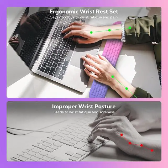 Alt view image 3 of 7 - Keyboard Wrist Rest Ergonomic Wrist Rest for Computer Keyboard and Mouse with Soft Memory Foam Keyboard Wrist Support for Typing Pain Relief Ideal for Office Work Gaming Gradient Pink Purple