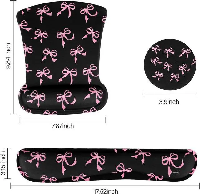 Alt view image 7 of 7 - Wrist Rest Support for Mouse Pad&Keyboard Set Pink Bows Ergonomic Mousepad&Coaster Non-Slip Base Home/Office Pain Relief&Easy Typing Cushion with Neoprene Cloth&Raised Memory Foam Black