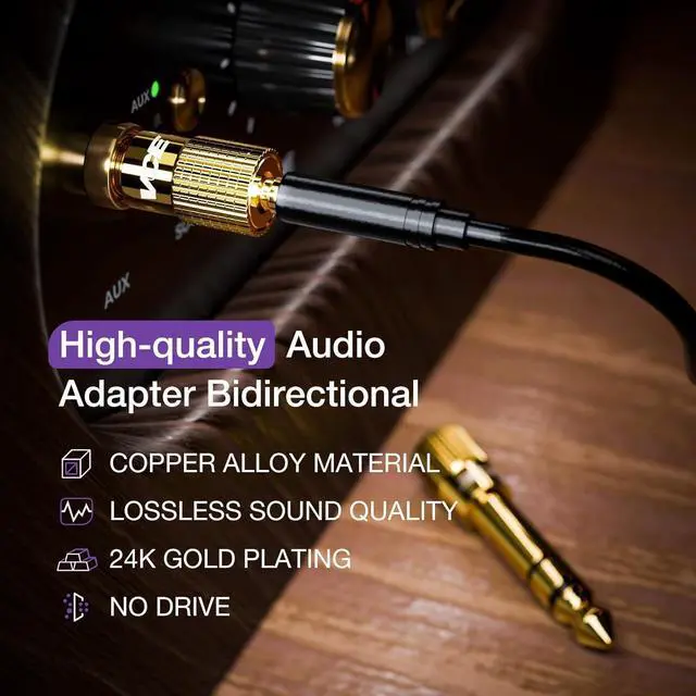 Alt view image 2 of 7 - 6.35mm (1/4 inch) Male to 3.5mm (1/8 inch) Female Stereo Audio Jack Adapter for Aux Cable Guitar Amplifier Headphone 2 Pack