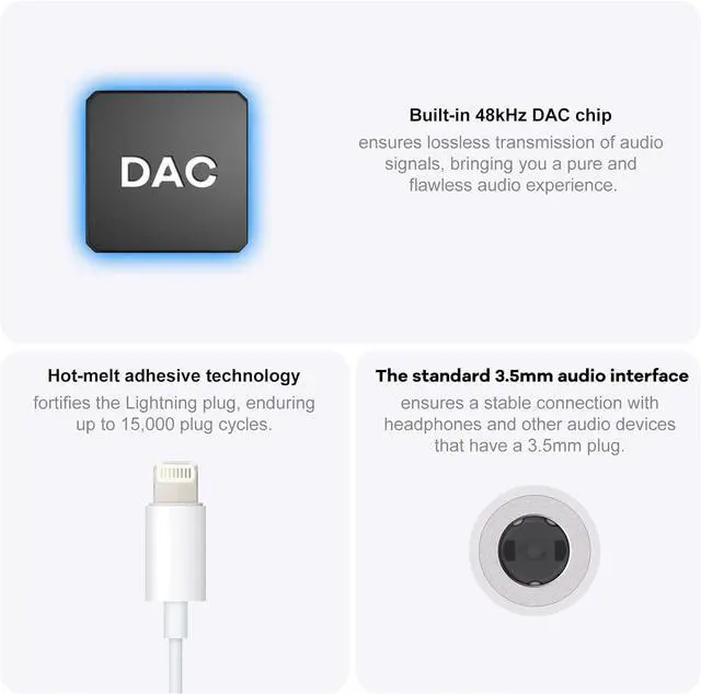 Alt view image 6 of 7 - Lightning to 3.5mm Headphone Adapter for iPhone - 2 Pack Hi-Res iPhone Aux Adapter Converter Jack Dongle Audio Aux Cord for  iPhone 14 13 12 11 X XS White