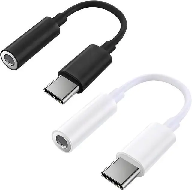 Main image of 2 Pack USB C to 3.5mm Headphone Jack Adapter Hi-Fi DAC Audio Converter with Microphone Compatible with iPhone 15/Pro  Galaxy iPad Pro MacBook Pixel Black & White
