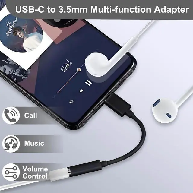 Alt view image 4 of 7 - 2 Pack USB C to 3.5mm Headphone Jack Adapter Hi-Fi DAC Audio Converter with Microphone Compatible with iPhone 15/Pro  Galaxy iPad Pro MacBook Pixel Black & White