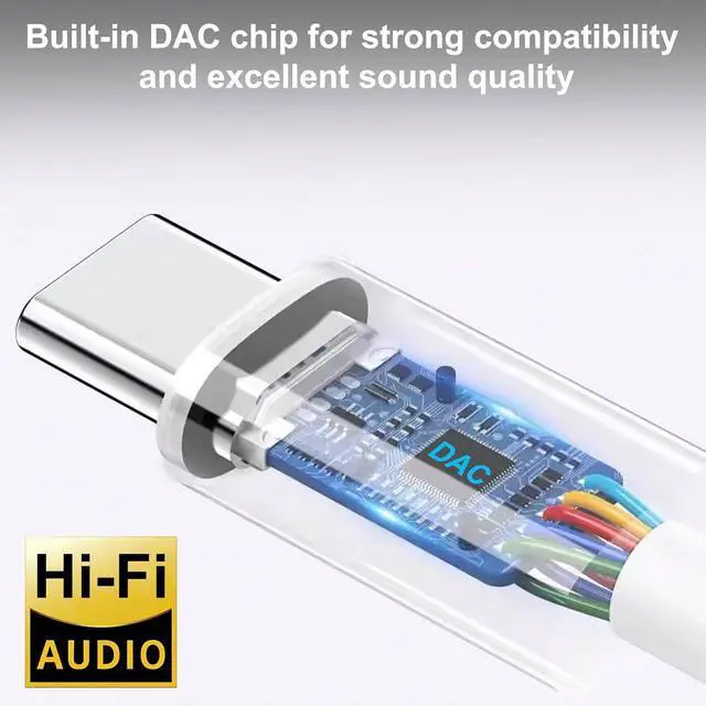 Alt view image 5 of 7 - 2 Pack USB C to 3.5mm Headphone Jack Adapter Hi-Fi DAC Audio Converter with Microphone Compatible with iPhone 15/Pro  Galaxy iPad Pro MacBook Pixel Black & White