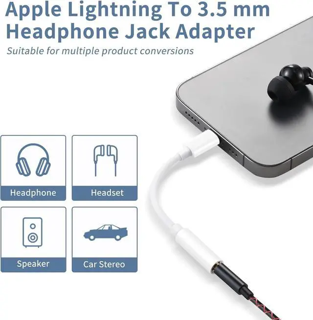 Alt view image 2 of 7 - Lightning to 3.5mm Headphone Jack Adapter - Audio Adapter for iPhone Aux Converter Dongle Audio Cable Compatible with iPhone 14 Pro Max/14 13 12 11 X XS 8 7  MFi Certified