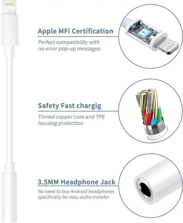 Alt view image 3 of 7 - Lightning to 3.5mm Headphone Jack Adapter - Audio Adapter for iPhone Aux Converter Dongle Audio Cable Compatible with iPhone 14 Pro Max/14 13 12 11 X XS 8 7  MFi Certified