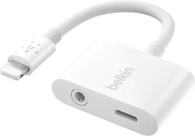 Main image of RockStar Lightning to 3.5mm Audio Cable + Audio Charger Splitter 2-in-1 Aux iPhone Headphone and Charger Adapter - Compatible with iPhone 14 13 12 11 X and More - White