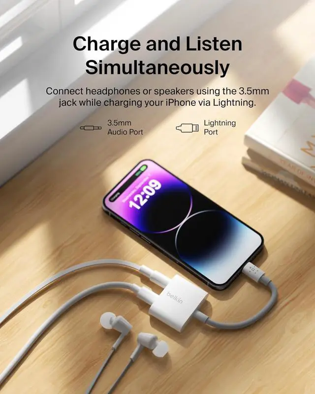 Alt view image 2 of 7 - RockStar Lightning to 3.5mm Audio Cable + Audio Charger Splitter 2-in-1 Aux iPhone Headphone and Charger Adapter - Compatible with iPhone 14 13 12 11 X and More - White