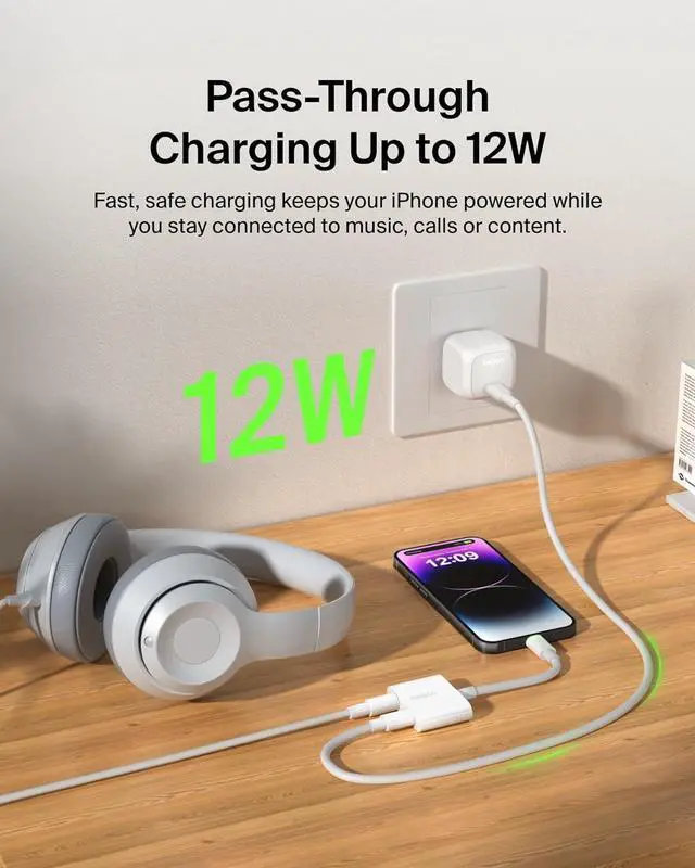 Alt view image 3 of 7 - RockStar Lightning to 3.5mm Audio Cable + Audio Charger Splitter 2-in-1 Aux iPhone Headphone and Charger Adapter - Compatible with iPhone 14 13 12 11 X and More - White