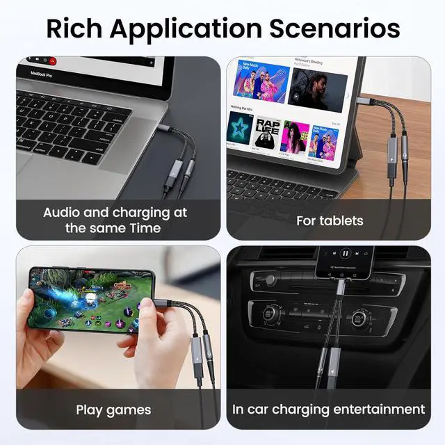 Alt view image 7 of 7 - Galaxy S25 Headphone Adapter USB C to AUX Mic Jack with PD 60W Fast Charging for Stereo Earphones Compatible with  Galaxy S25/S25+/S25 Ultra/S24/S24+ Google Pixel 8/7