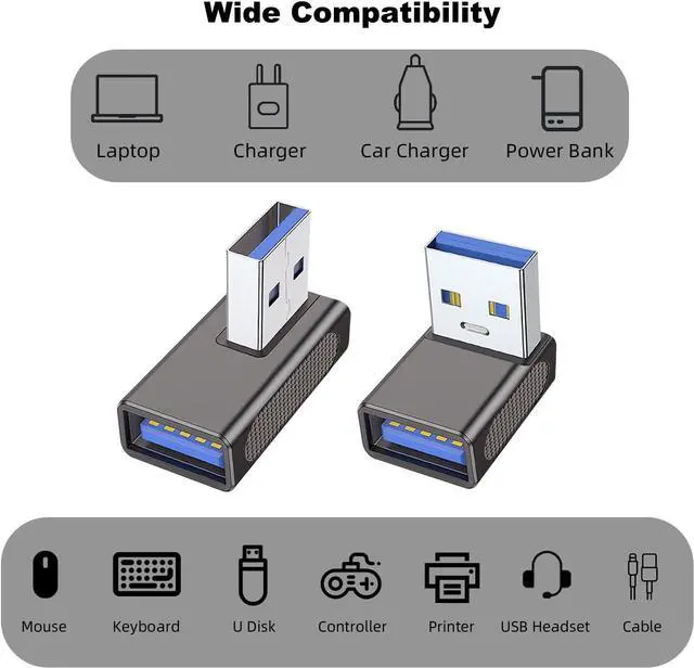 Alt view image 5 of 6 - 90 Degree USB 3.0 Adapter (4 Pack) Up Down Left and Right Angle USB-A Male to Female Extender Connector