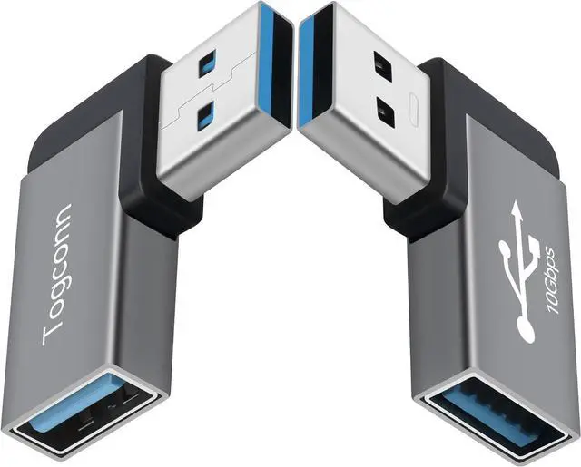 Main image of 90 Degree USB Adapter 10Gbps 2-Pack Right Angle USB-A Male to Female Connector Converter L-Shape Extender Support Charge & Data Sync for PC Laptop Mouse Keyboard