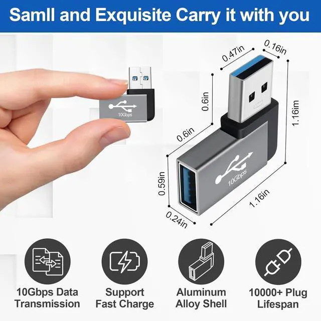 Alt view image 2 of 4 - 90 Degree USB Adapter 10Gbps 2-Pack Right Angle USB-A Male to Female Connector Converter L-Shape Extender Support Charge & Data Sync for PC Laptop Mouse Keyboard